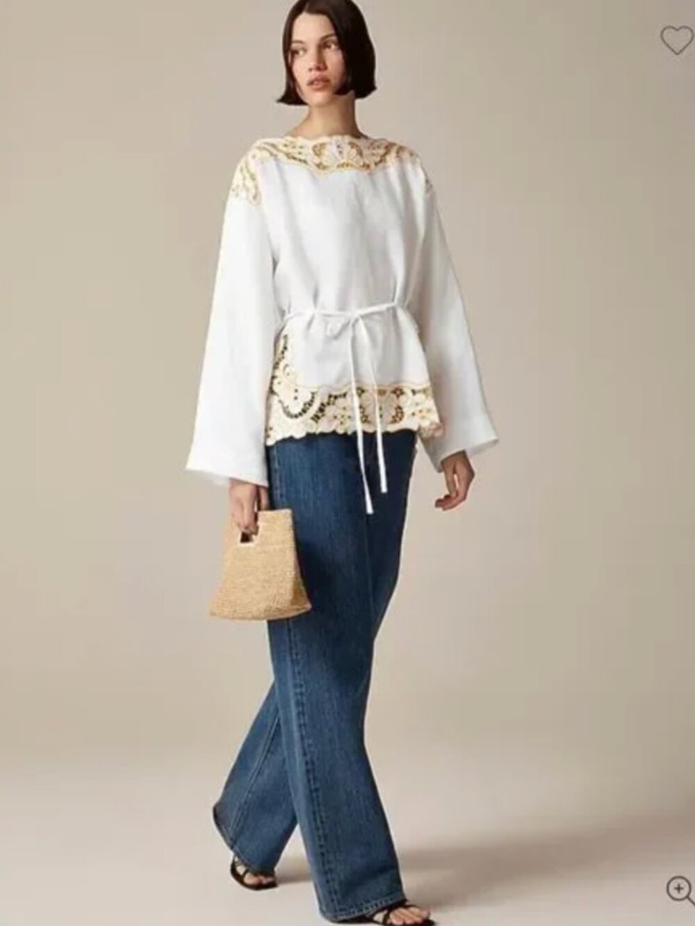 J. Crew | 100% Linen Cutwork Embroidered Top in White and Yellow NWT - Picture 2 of 5